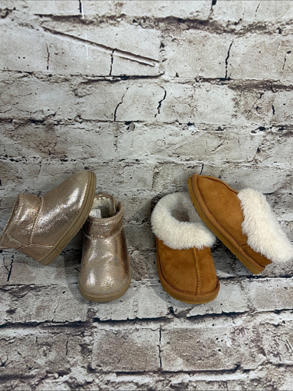 Metallic Gold Lined Boots w/ Velcro & Lined Slippers for Toddler